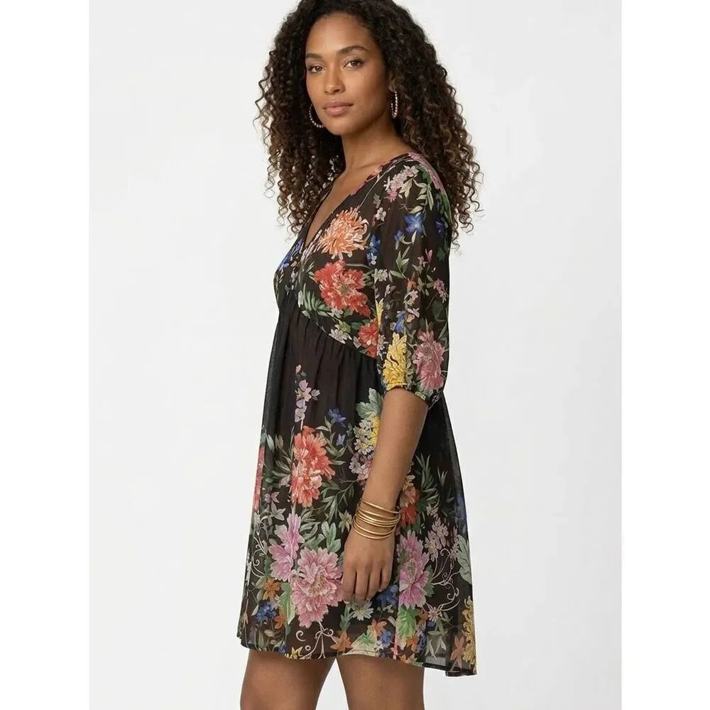 NEW JOHNNY WAS Mettali Notte A-Line Black Floral Dress Cover Up Size S